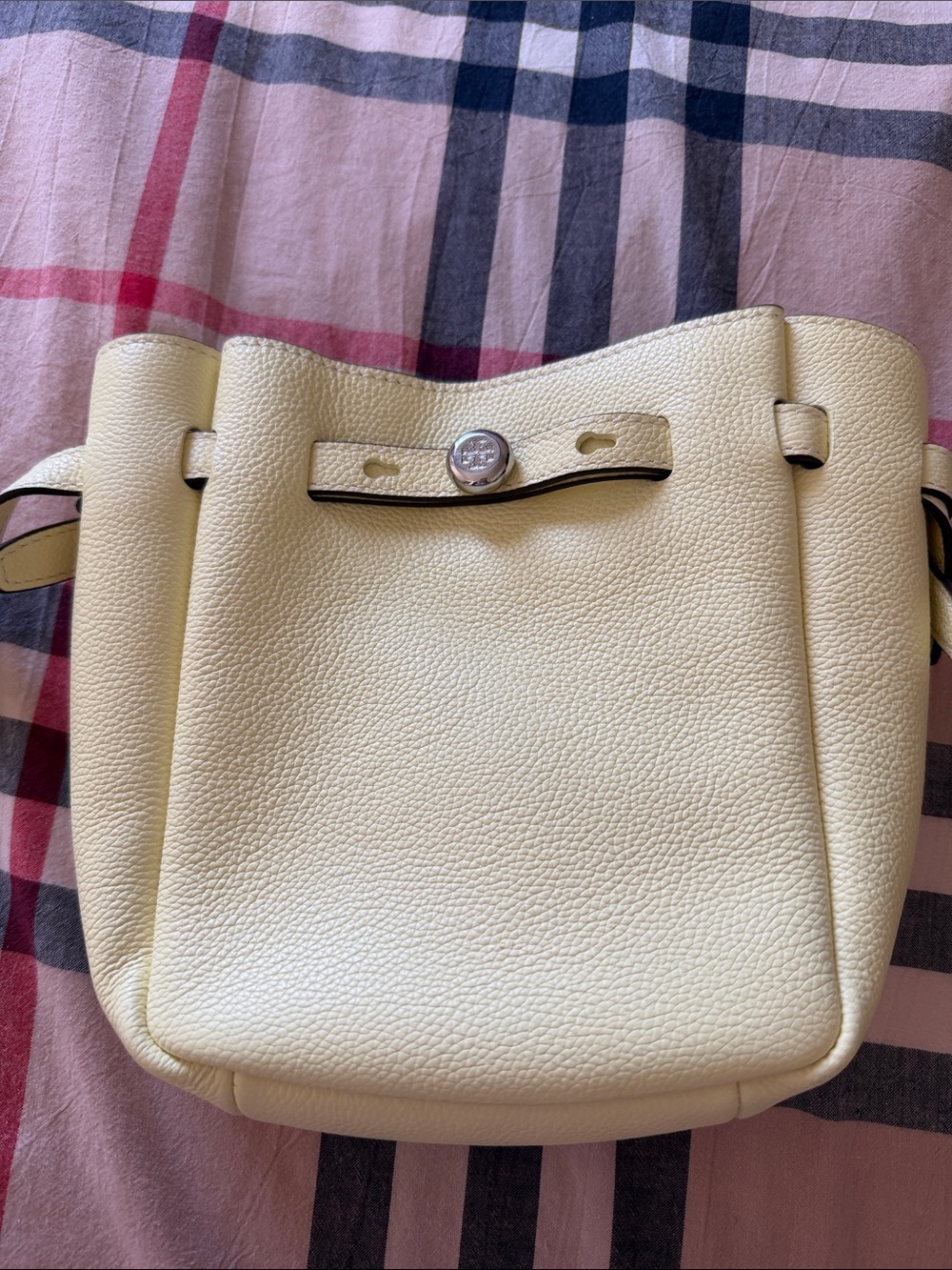 Tory Burch Pale Yellow Pebbled Leather Shoulder Bag